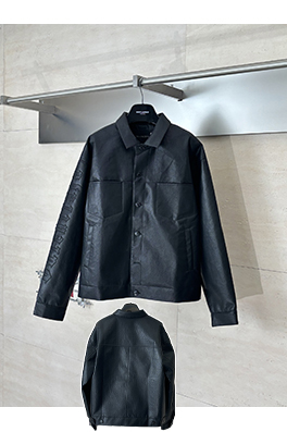 バレンシアガ Balenciaga 刺繍入りレザースリーブ付きシングルブレストレザージャケット