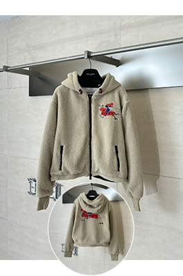 バーバリー レディース馬術騎士ロゴ ウール＆カシミア混紡フリースコート