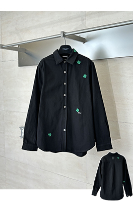 ディオール 四つ葉のクローバー刺繍入りコットンカラーデニム長袖シャツ