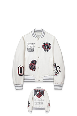 フィアオブゴッド offwhite 刺繍レザーパッチワーク高温ホットスタンプクリスタルベースボールジャケッ