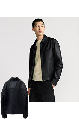 ディオール ダイヤモンド柄レザーラペルジップアップジャケット