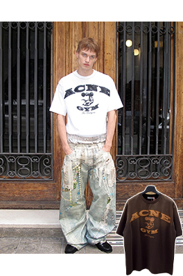 アクネストゥディオズコピー Acne Studios ダメージパッチ刺繍ロゴ半袖Tシャツ