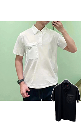 プラダスーパーコピー 三角形のメタルパッチポケット半袖ポロシャツ