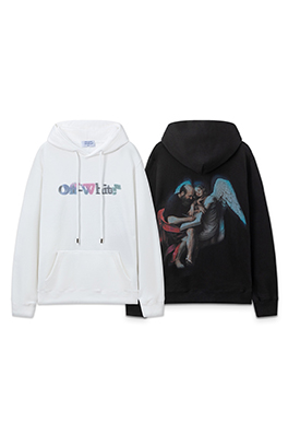 オフホワイト エンジェルエルダー ルーズフード付きスウェットシャツ