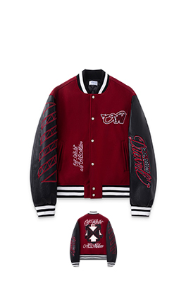 オフホワイト 刺繍パッチワークベースボールジャケット