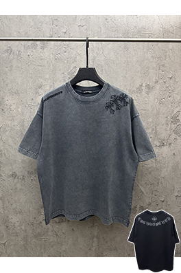 クロムハーツスーパーコピー アメリカンスタイルのウォッシュアップリケ刺繍半袖Tシャツ