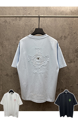 クロムハーツ アメリカンスタイルのレーザー刺繍カップル半袖Tシャツ