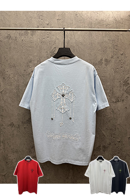 クロムハーツ アメリカンスタイルのレーザーバーンアウトアップリケ刺繍半袖Tシャツ