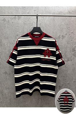 クロムハーツ 新しいアメリカンスタイルのストライプアップリケ刺繍カップル半袖Tシャツ