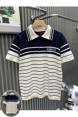 グッチコピー GUCCI 新作ストライプカラーブロックニット半袖襟付きポロシャツ