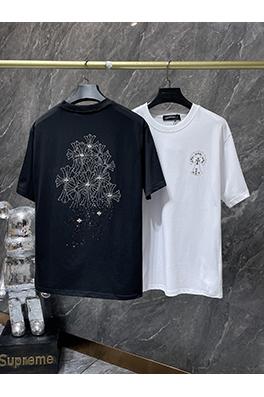 クロムハーツ ホットフィックスラインストーンクロスハンドメイドスタッド半袖Tシャツ