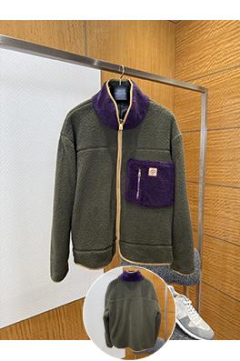 ルイヴィトンスーパーコピー カラーブロックのラムウールスタンドカラージップアップジャケット