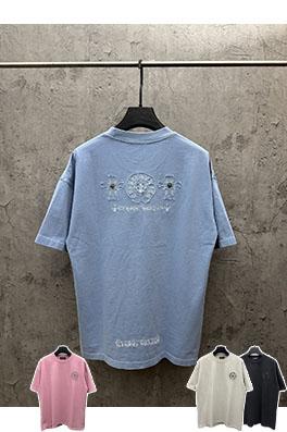 クロムハーツ 新しいアメリカンスタイルのレーザーカットアップリケ刺繍のカップル半袖Tシャツ