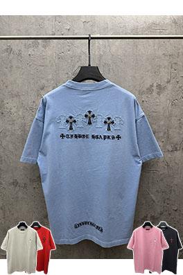 クロムハーツコピー アメリカンスタイルのレーザーバーンアウトアップリケ刺繍半袖Tシャツ