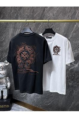 クロムハーツ ウォッシュとダメージをしたクラシックな馬蹄刺繍の半袖Tシャツ