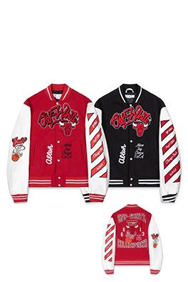 オフホワイト off white カップルけ刺繍パッチワークベースボールジャケット