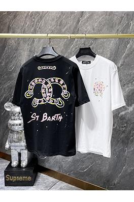 クロムハーツ クラシックなサンスクリットの手描き削り漂白された半袖Tシャツ