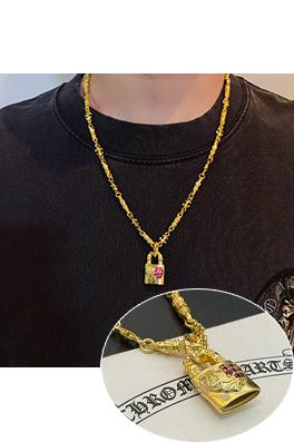 クロムハーツ ピンクダイヤモンドのハート型ペンダント付きゴールドネックレス