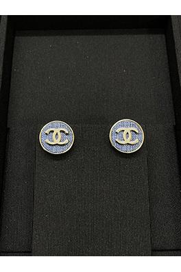 シャネル 新作ブルーデニムラウンドゴールドダブルCスタッドピアス