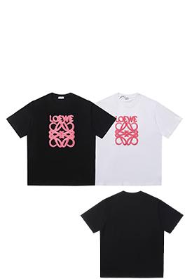 ロエベコピー LOEWE クラシックな蛍光ピンクの刺繍半袖Tシャツ
