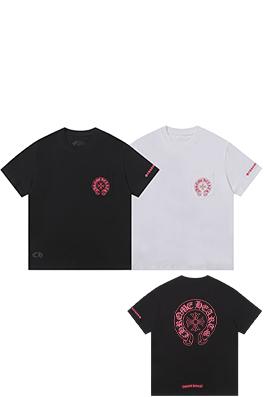 クロムハーツ 白ピンク黒ピンクの馬蹄の十字架サンスクリットのプリント半袖Tシャツ