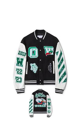 オフホワイト off white 新モデルカップルけ刺繍パッチワークベースボールジャケット