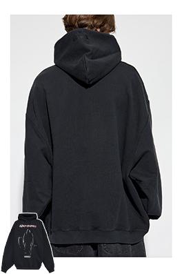 ヴェトモン VETEMENTS 胸にポートレートがプリントされたウォッシュのフード付きスウェットシャツ