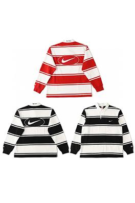 シュプリーム X ナイキ SUPREME Stripe Rugby コラボレーションシリーズ ロゴストライプ 長袖ポロシャツ