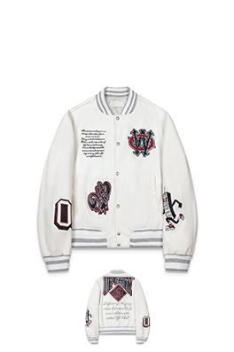 オフホワイト off white 刺繍りレザーパッチワーク高温ホットスタンプクリスタルラインストーンベースボールジャケットカップル向けウールコート
