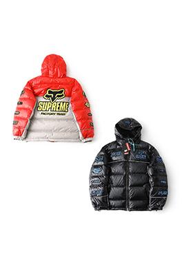 シュプリーム  WEEK9 Shiny Down Puffer Jacke 光沢のあるロゴ入りフード付きコンフォートカジュアルジャケット