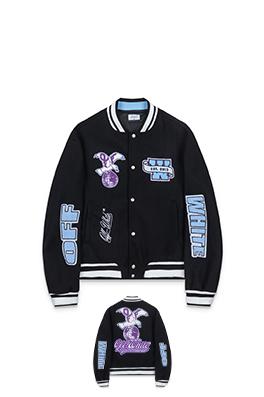 オフホワイト off white カップルけ刺繍入りベースボールジャケットウールコート