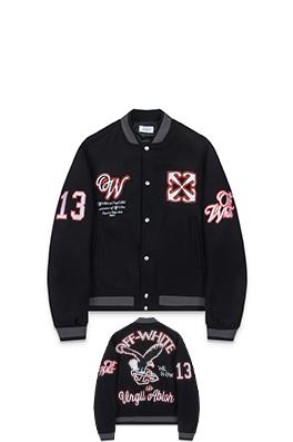 オフホワイト off white 新モデルカップルけ刺繍入りベースボールジャケットウールコート