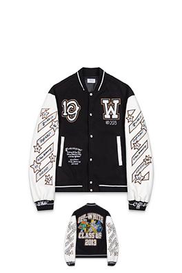 オフホワイト off white 刺繍パッチワークベースボールジャケットカップル向けウールコート