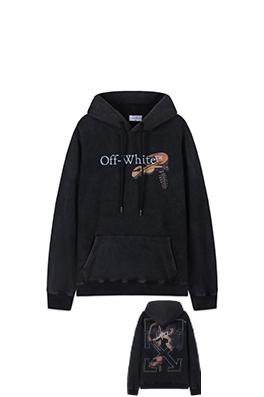 オフホワイト off white 460gのルーズフィットウォッシュダメージのフード付きスウェットシャツ