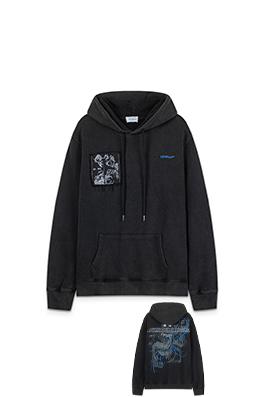 オフホワイト off white ポートレートスタイルの460gウォッシュのダメージフード付きスウェットシャツ