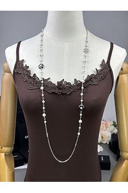 シャネル ブラックエナメルカメリアパールロングネックレス/セーターチェーン
