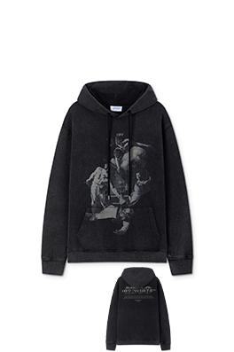 オフホワイト off white 新しいファッションポートレート油絵スタイル460gウォッシュフード付きスウェットシャツ
