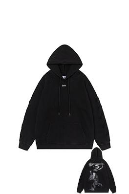 オフホワイト off white 新しい白黒肖像油絵風460gウォッシュドフード付きスウェットシャツ