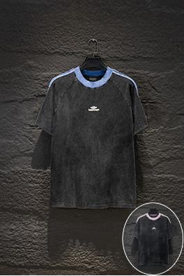 バレンシアガ Balenciaga ウォッシュのダメージ刺繍ストライプ半袖Tシャツ