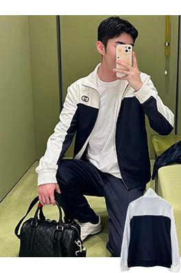 グッチ 刺繍入りカラーブロックスタンドカラージャケット