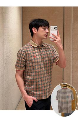 バーバリースーパーコピー 刺繍入りチェック柄襟付き半袖ポロシャツ