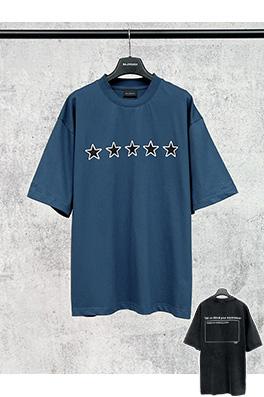 バレンシアガ スターロゴ刺繍の袖口ウォッシュとダメージをした半袖Tシャツ