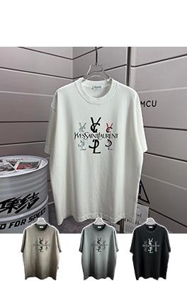サンローラン Saint Laurent 新作ファッションウォッシュ＆ダメージ 320g クルーネック 半袖Tシャツ 