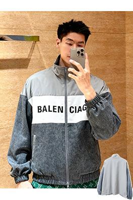 バレンシアガ BALENCIAGA 57 デニムパッチワークスローガンウィンドブレーカージャケット