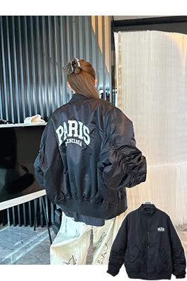バレンシアガ BALENCIAGA PARIS 英字ロゴが刺繍されたベースボールスタイルのフライトジャケット