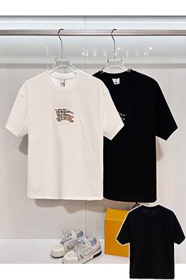 バーバリーコピー クラシックな刺繍のチェック柄軍馬ロゴクルーネック半袖Tシャツ