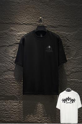 クロムハーツ 新作ダメージレザーと刺繍金具の半袖Tシャツ