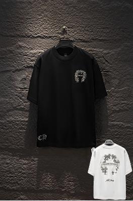 クロムハーツ ヘビーデューティーなダメージのアップリケ刺繍入り半袖Tシャツ