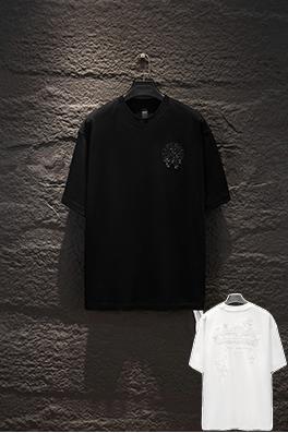 クロムハーツ 重工業なビーズと中空刺繍が施されたダメージ加工の半袖Tシャツ