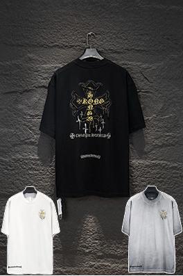 クロムハーツ 新モデルヘビーデューティーなリバースカラーパッチワーク刺繍のダメージ半袖Tシャツ
